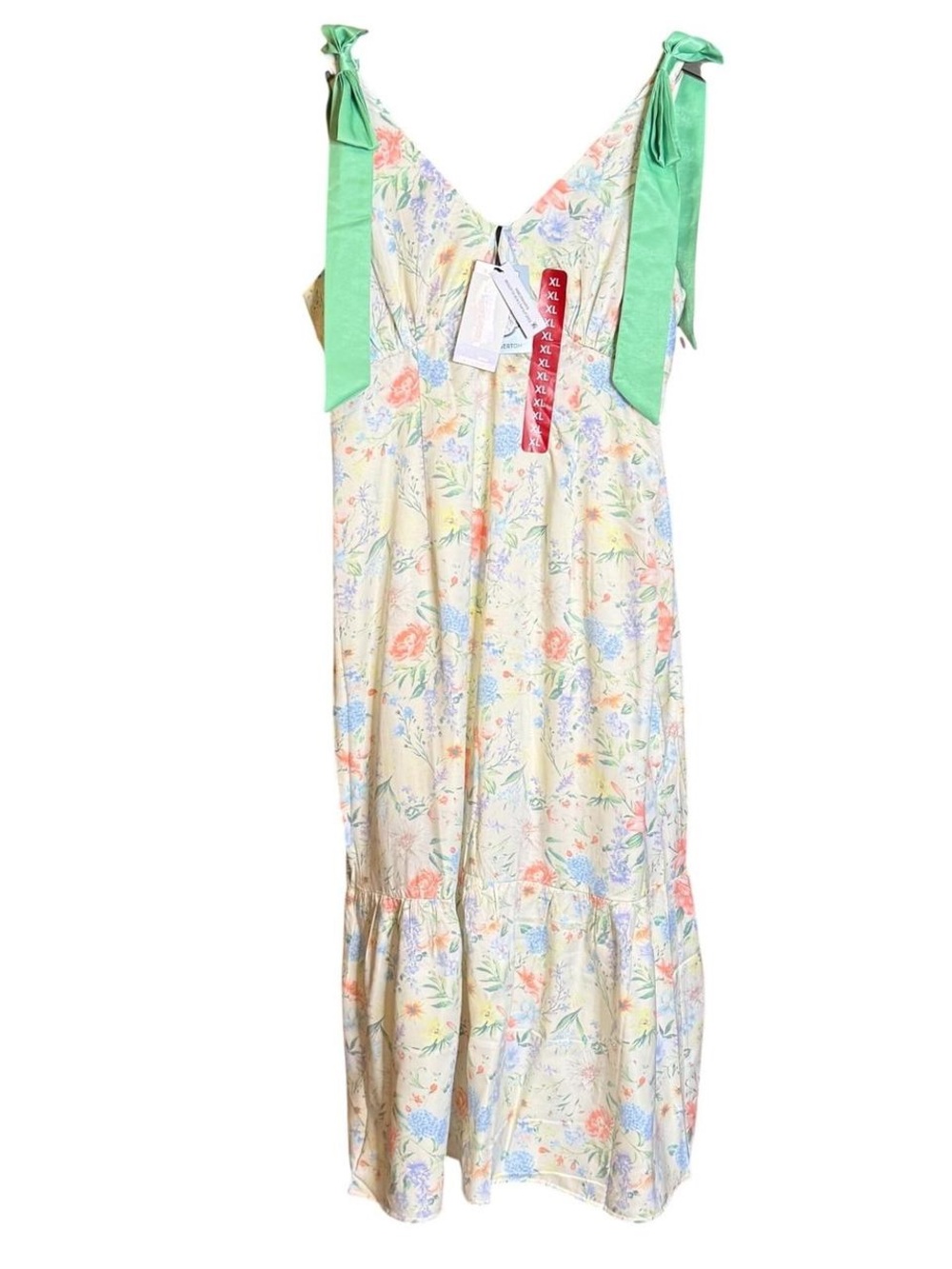 NWT Bridgerton Satin Like Bow Tie Shoulder Dress Large - Picture 2 of 6
